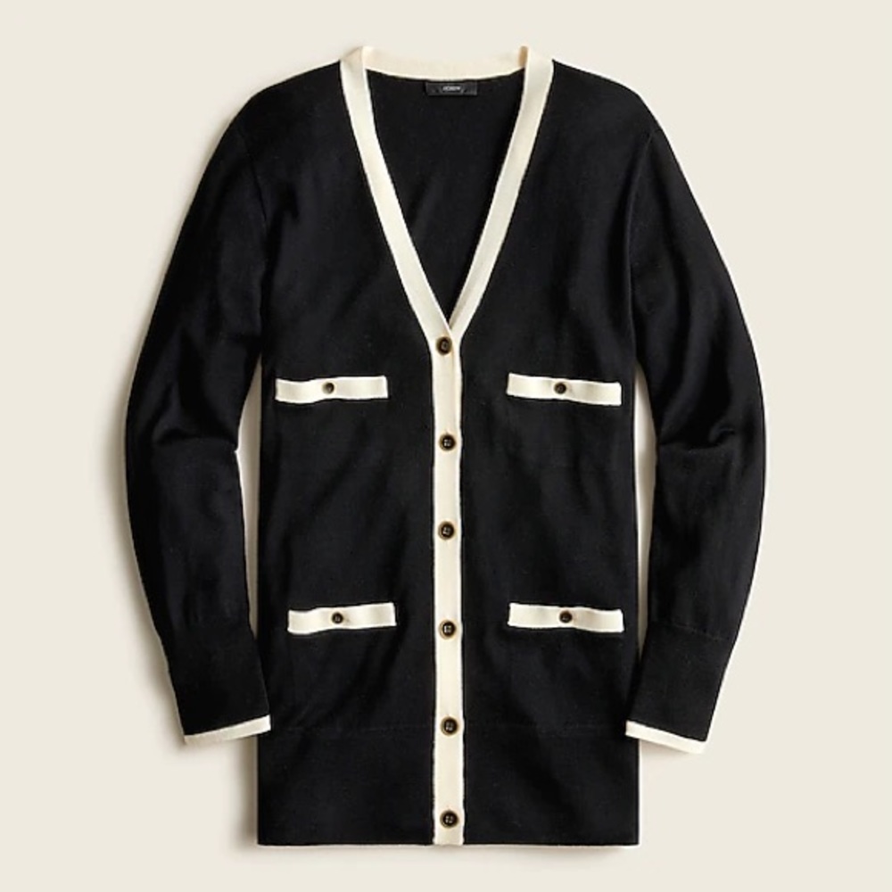 J. Crew Black and Cream Cardigan Sweater